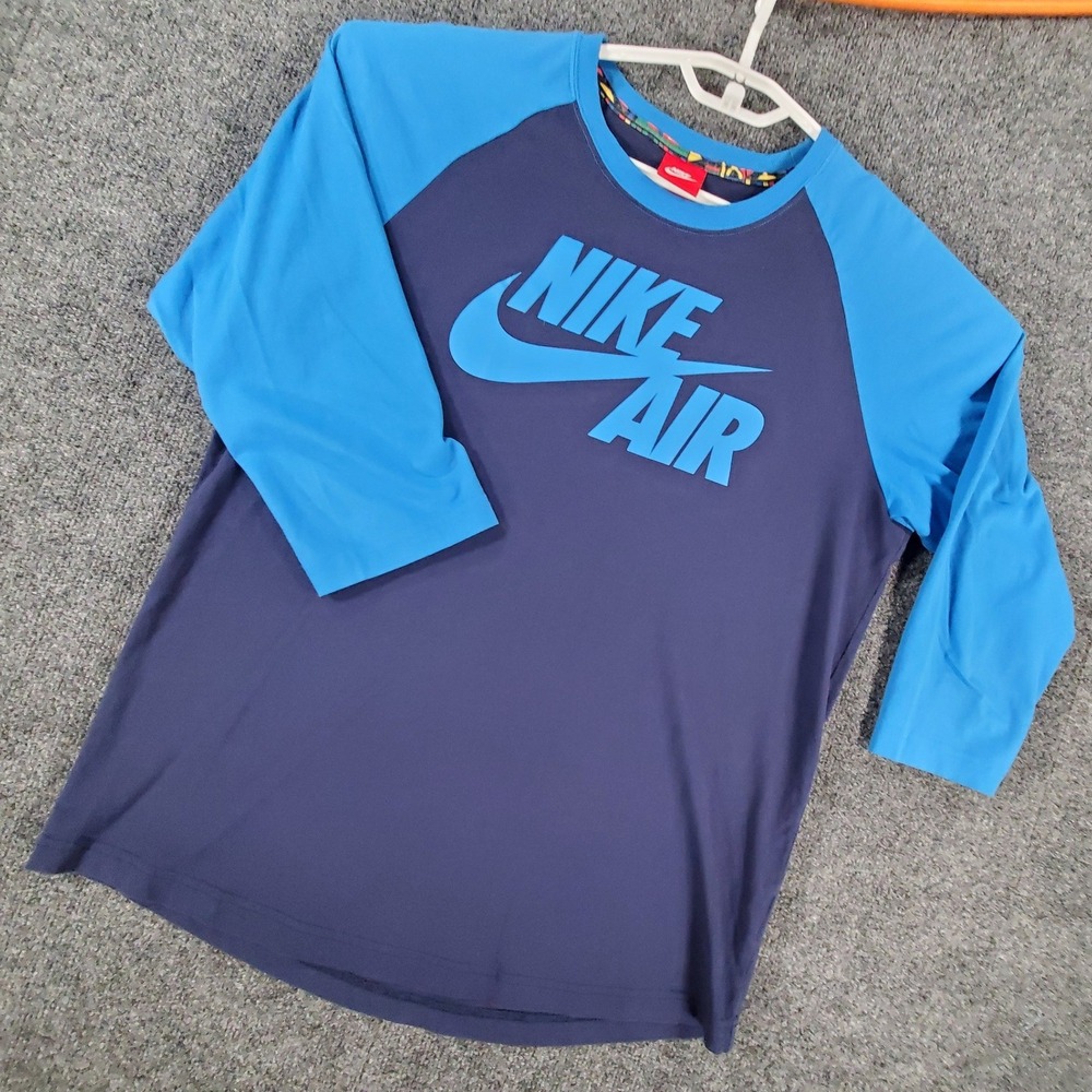 Nike Shirt Mens L 612913-463 Blue Navy Nike Air Logo Raglan 3/4 Sleeve